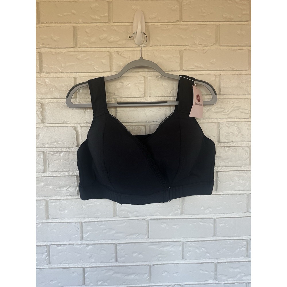 NWT FionaBra 4XL Black Wireless Comfort Support Bra Front Closure
